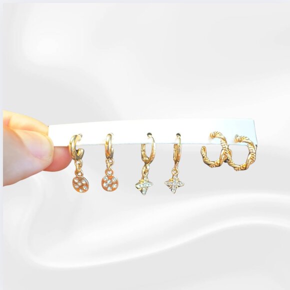 ✨ 3-Pack Gold Dangle & Hoop Earring Set – Trendy Mixed Charms - Picture 1 of 5